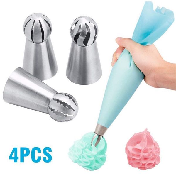 

baking moulds silicone icing piping cream pastry bag + 3 stainless steel cake nozzle set diy decorating 4pcs tips cookie mold