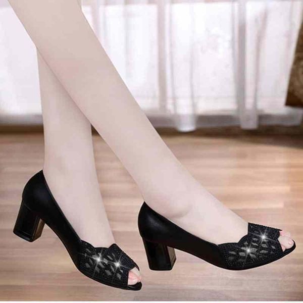 

2021new summer women sandals bling open toe high heels hollow out pumps woman dress shoes office ladies shoes zapatos mujer, Black