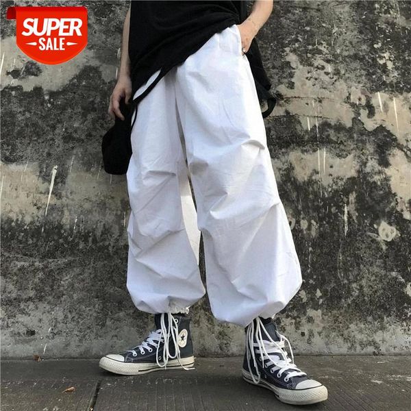 

wide leg pant women korean style ins elastic waist pockets loose solid women's clothing high capris casual full length bf white #4v3k, Black;white