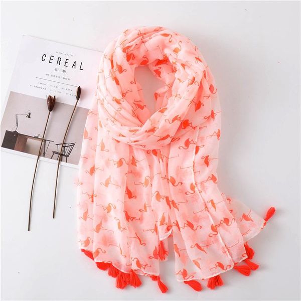 

scarves lightweight womens flamingo tassels soft cotton scarf shawl, Blue;gray