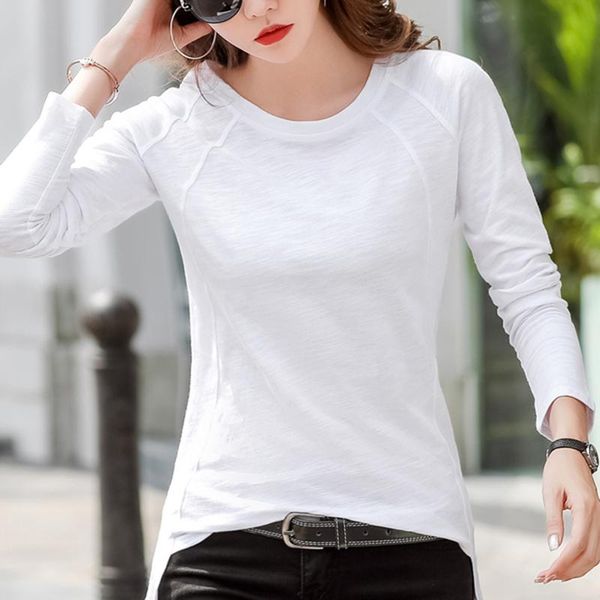 

women's t-shirt wwenn 3xl women fashion autumn and winter black t shirt cotton long sleeve plus size casual tee femme, White