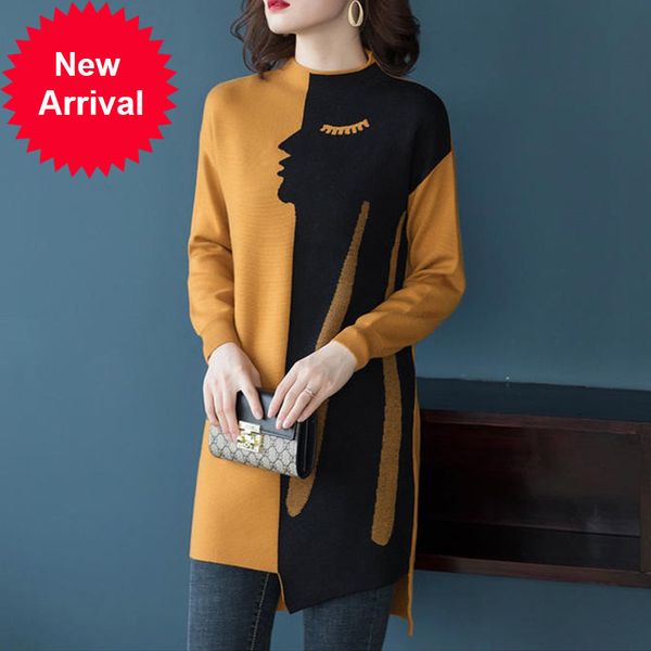 

new knitted pullover long sleeve loose casual vintage large size autumn winter sweater jumper women clothing, White;black