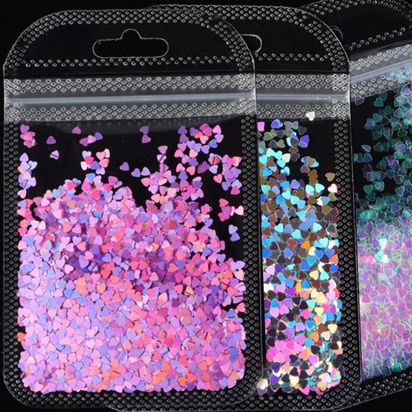

nail glitter holographic sweet love heart flakes shining sequin for art paillette manicure 3d diy decorations, Silver;gold
