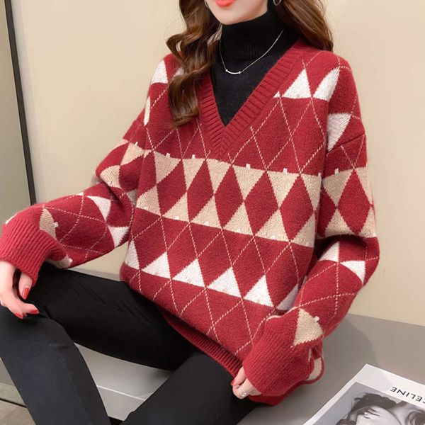 

fashion dress, fake two winter turtleneck sweaters, women's thickened new 2020 loose style, lazy style sweater luxury, White;black