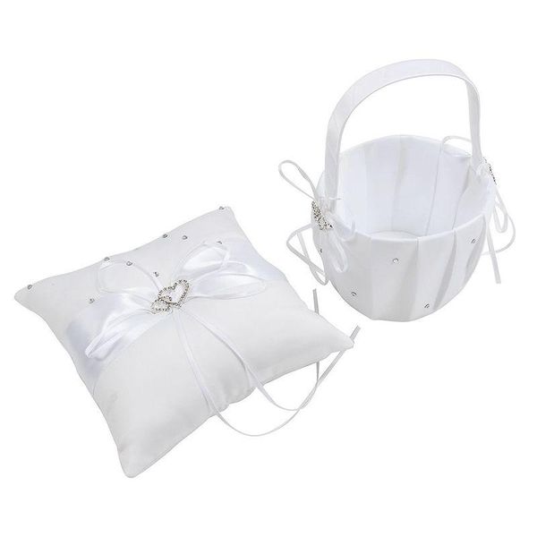 

decorative flowers & wreaths fashion2 heart rhinestones ivory satin flower girl basket and ring pillow set bleach