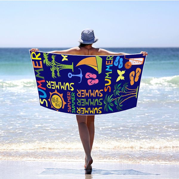 Nova impressão digital retangular Toalha de praia 70 * 150cm Microfiber Bath Towel Toalhas Padrão Seaside Almofada Outdoor Picnic Camping XG0402