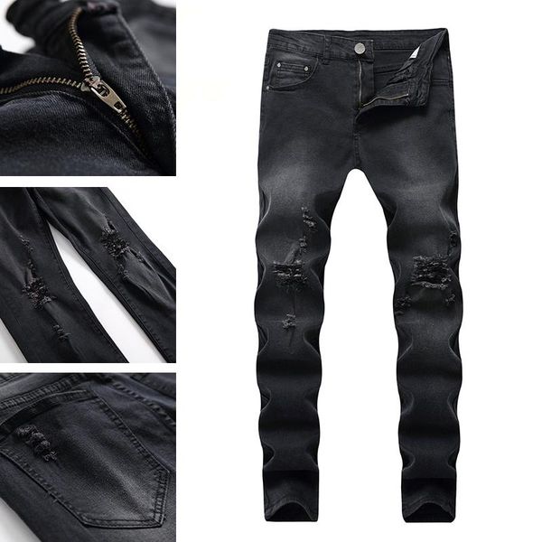

men korean version of the trend of autumn and winter thickened all-match pants jeans men diagonal pocket slim stretch pants, Blue