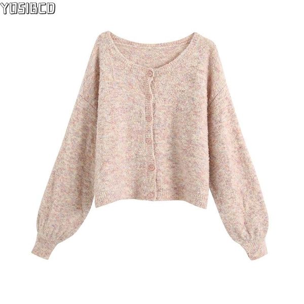 

yosibcd women 2021 fashion textured weave loose cropped knitted cardigan sweater vintage long sleeve female outerwear chic, White