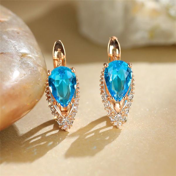 

hoop & huggie charm gold color earrings simple fashion aqua blue green zircon dainty crystal geometry wedding for women, Golden;silver