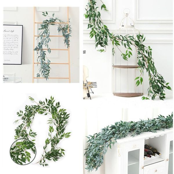 

artificial plants green leaves garland vine fake creeper lvy wreath wall hanging rattan diy party wedding home decoration