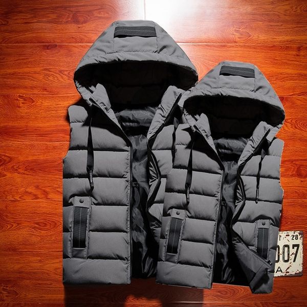 

2021 winter hooded down men's korean vest thickened leisure cotton shoulder jacket youth coat, Black;white