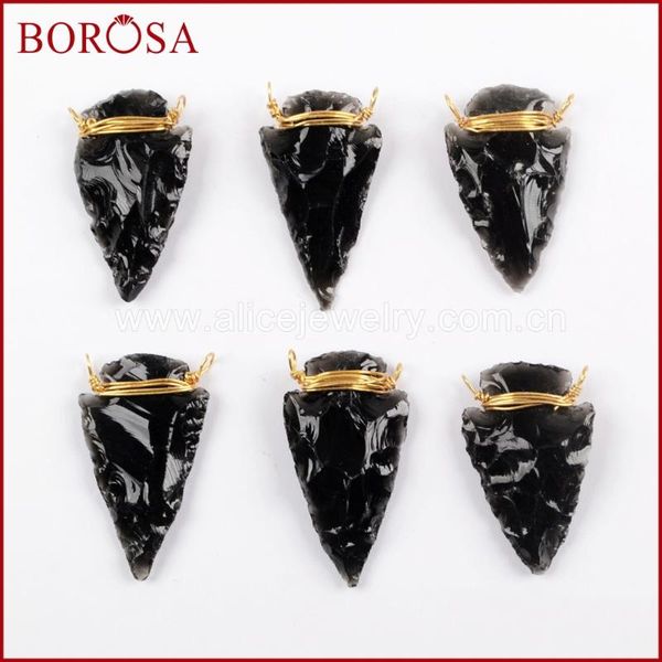 

pendants borosa 10/20pcs gold wire wrapped black obsidian arrowhead connector ja-sper gems double charms jewelry for necklace g1644
