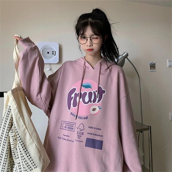 

women's hoodies & sweatshirts cartoon print letter loose sweatshirt japanese harajuku ulzzang vintage female korean clothing for women, Black
