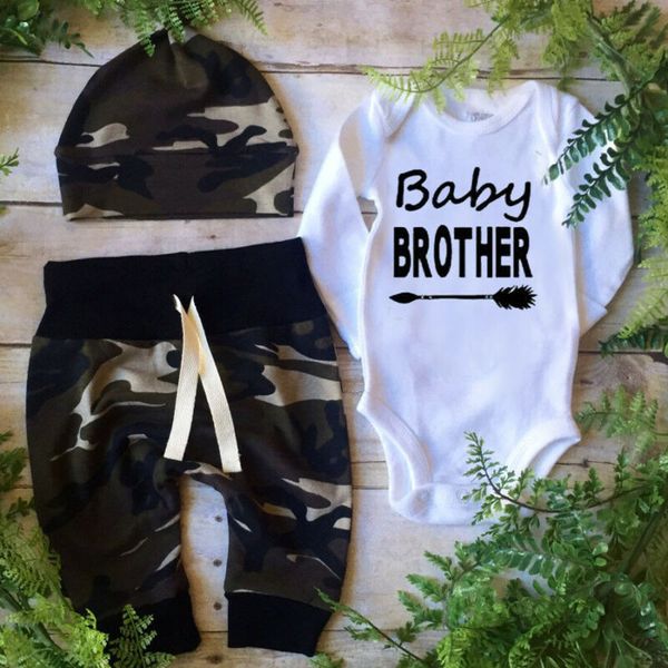 

3pcs newborn baby boy winter clothes cotton romper+camo pants outfit set, White