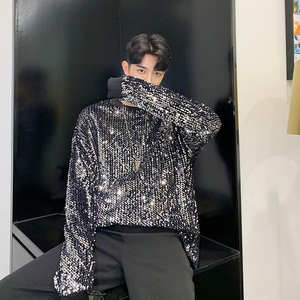 

men's hoodies & sweatshirts web celebrity personality sequined sweatshirt logo glittering stage performance costume nightclub dancing j, Black
