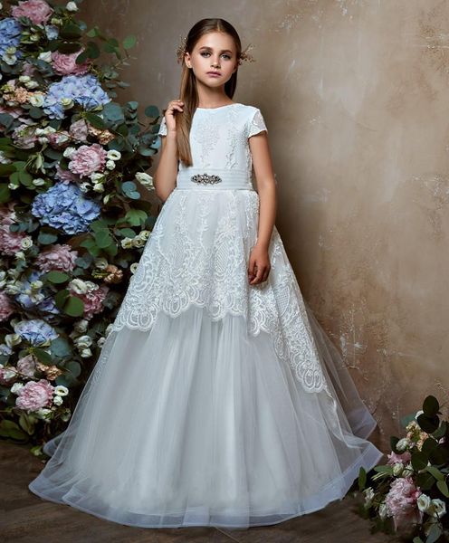 

girl's dresses white first communion dress for girls tulle lace applique children a-line party gown kids clothes 1-14y, Red;yellow