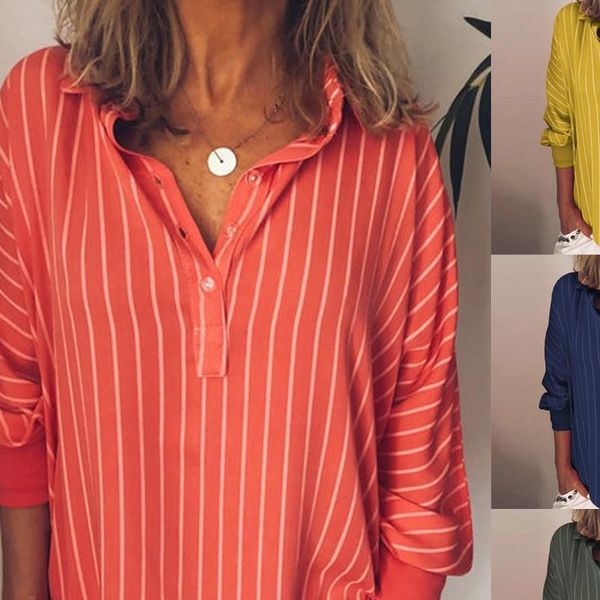 

plus size classic shirts woman loose casual striped button lapel long sleeve shirt ladies summer females blouse party g8, White
