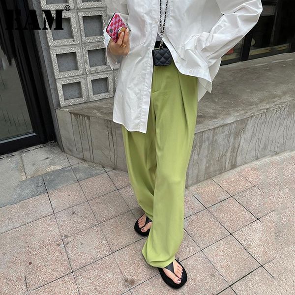 

women's pants & capris [eam] high waist green brief long wide leg casual trousers loose fit women fashion tide spring summer 2021 1de14, Black;white