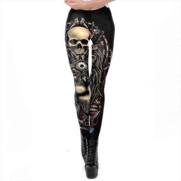 

fashion skull leggings skinny female pants women steampunk seam legging cosplay 3d printing halloween pants, Black