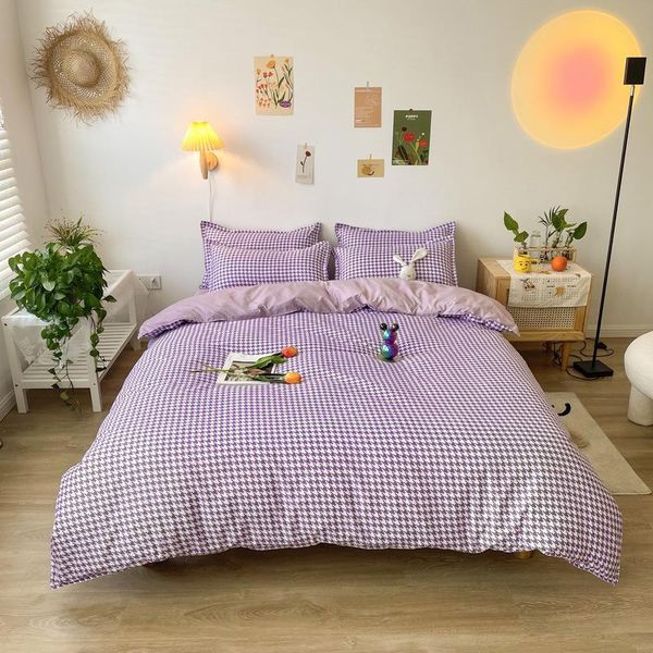 

bedding sets 4pcs duvet cover set solid color rainbow washed cottoncheck stripe comforter  skin-friendly cotton