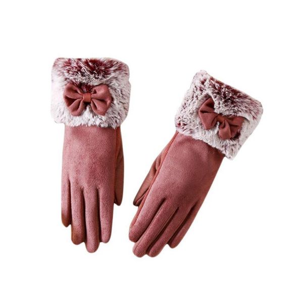 

fingerless gloves fashion women winter mittens soft leather touch screen anti-slip handwear full finger bow tie plush, Blue;gray