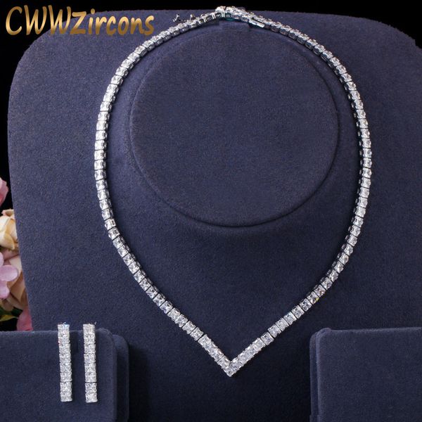 

jewelry sets cwwzircons sparkling square cut cubic zirconia pave women party costume wedding earring necklace for brides t409, Black