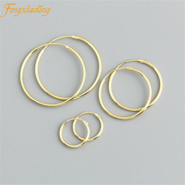 

hoop & huggie real 925 sterling silver round simple earring for women minimalism golden thin circle earrings fashion party jewelry, Golden;silver