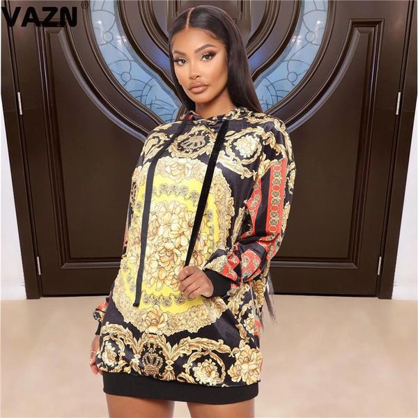 

casual dresses vazn 2021 autumn indie folk young vintage daily regular hooded full sleeve women nature straight mini dress, Black;gray