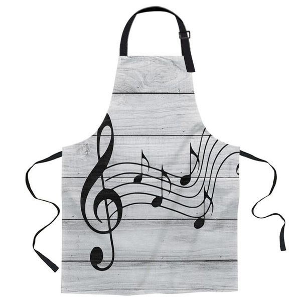 

aprons wood grain musical black note printed kitchen cooking baking canvas sleeveless for women man kids home delantal cocina
