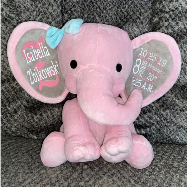

novelty items custom cute pink elephant born gift, personalized shower baby girl sleeper, birth stats po prop, parent gift