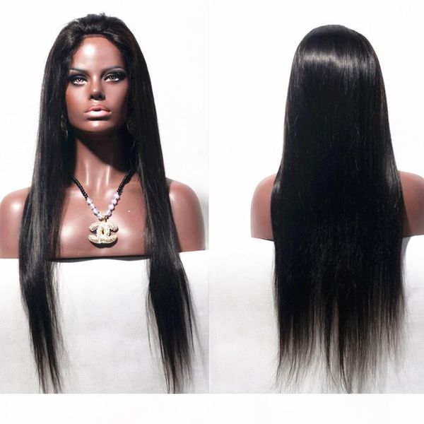 

new arrival virgin unprocessed 7a peruvian human hair silky straight bleached knots silk full lace wigs with baby hair, Black;brown