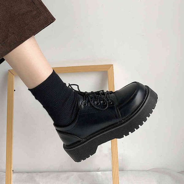 

dress shoes sapatos plataforma femininos casuais, sapatos rasos de couro com cadarço redondo para mulheres primavera outono qoqn, Black