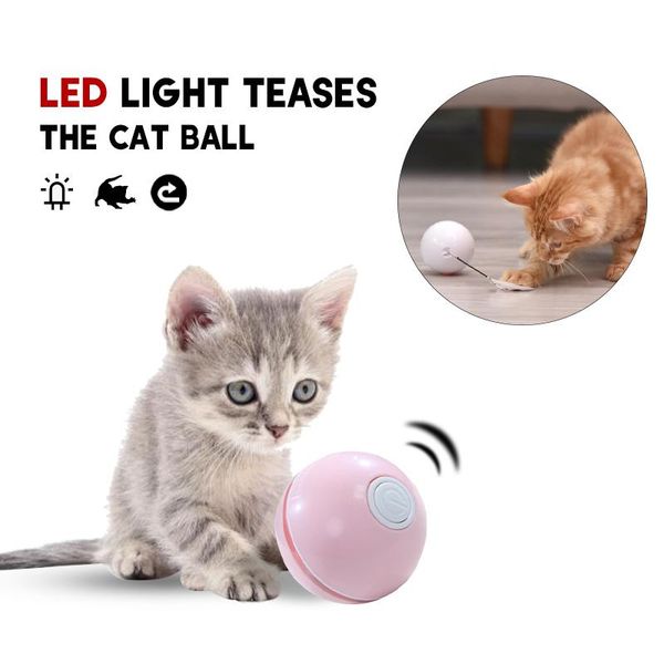 

cat toys automatic smart ball interactive catnip usb rechargeable self rotating colorful led feather bells for cats kitten