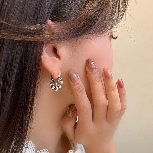 

hoop & huggie binmonray 925 sterling silver multi small tiny balls drop earrings for women french beaded tassel hanging earring jewellery, Golden;silver
