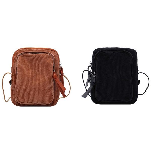 

shoulder bags 2 pcs casual girl messenger bag corduroy black small square (black & brown)