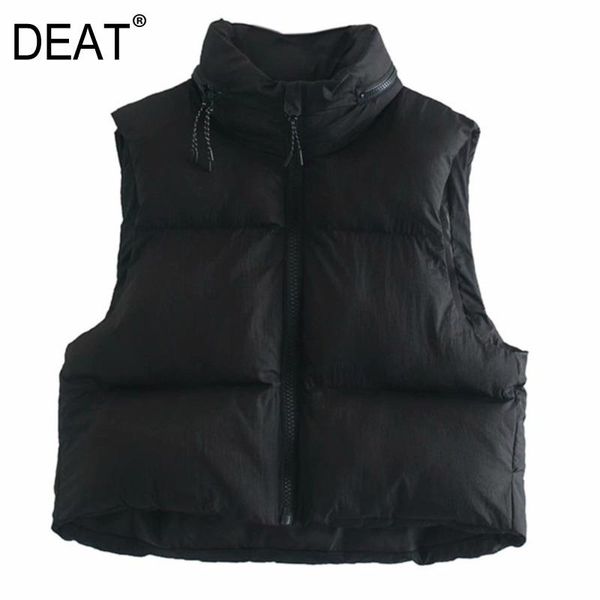 

women's vests [deat] 2021 winter fashion simplicity sleeveless stand-up collar solid color thickening keep warm women vest 13a327, Black;white