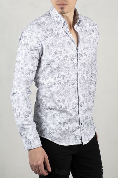 

White Men 's Shirt 100 Cotton Motif Pattern Slim Fit Long Spring Summer Autumn Winter Business 2006057 7668, White;black