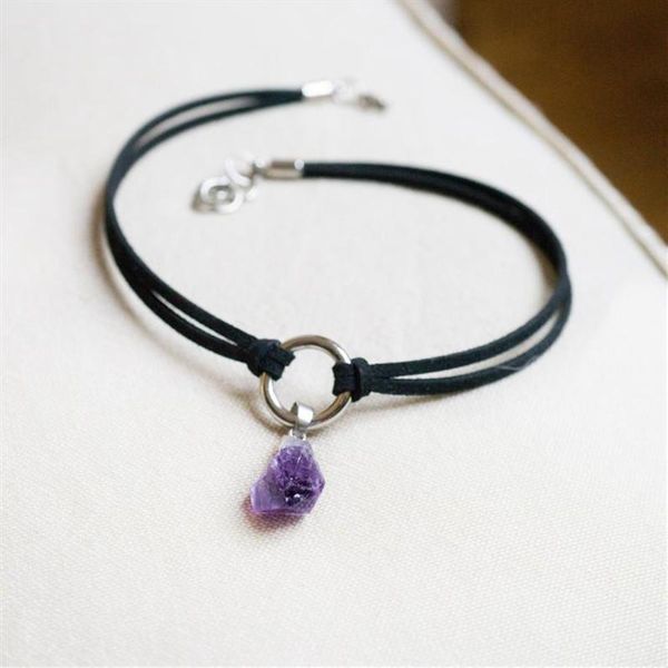 

chokers purple crystal choker necklace creative witchy jewelry raw stone pendant black layering boho style fashion charm gifts 2021, Golden;silver