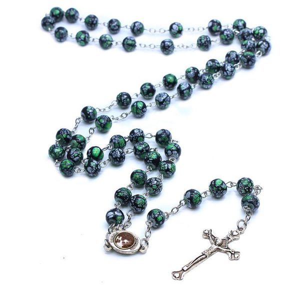 

pendant necklaces qigo glass cross rosary necklace religious long jewelry, Silver