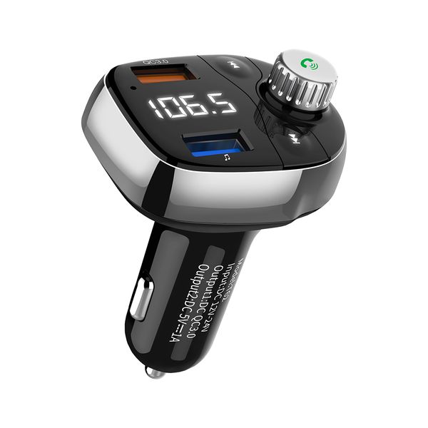 Bluetooth 5.0 FM-Transmitter für Auto, FM-Radio-Adapter, Musik-Player, Auto-Set mit Freisprechfunktion und 2 USB-Anschlüssen, Ladegerät