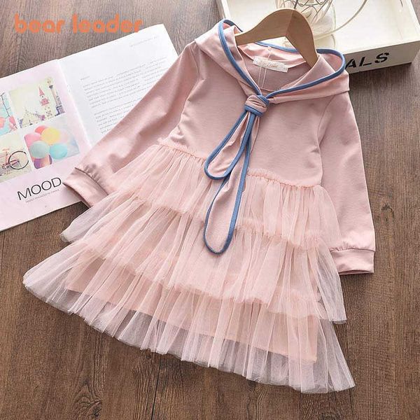 Urso líder meninas princesa vestidos 2021 novo outono meninas festa trajes com capuz bowtie outfits elegante crianças primavera roupas ternos Q0716