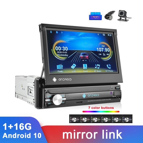 Carro Rádio Android 10 7 '' 1 Din Carro GPS Navegação Estéreo Bluetooth Multimídia Multimedia Espelho Espelho Botão 16G No DVD