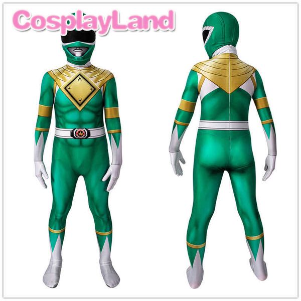 Crianças Cosplay Dragão Ranger Burai Fantasia Crianças Halloween Superhero Green Jumpsuit Meninos Zentai Terno Q0910