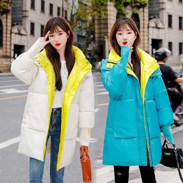 

women's down & parkas winter coat 2021 glossy mid-length padded jacket women thickened parka loose student clothing, Black