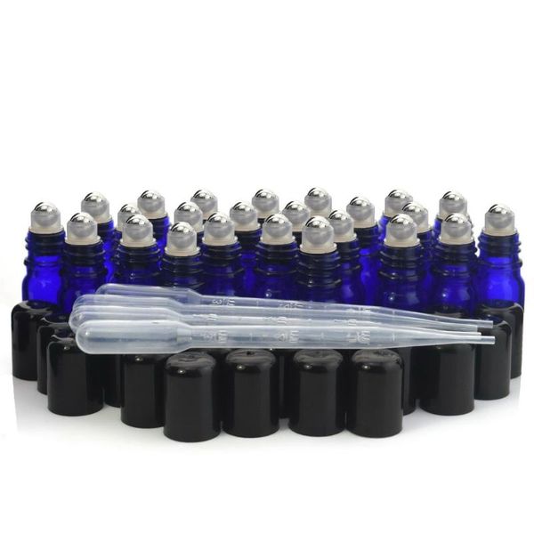 

storage bottles & jars 24pcs 5ml cobalt blue glass essential oil roller with stainless steel roll on black cap lid for perfume