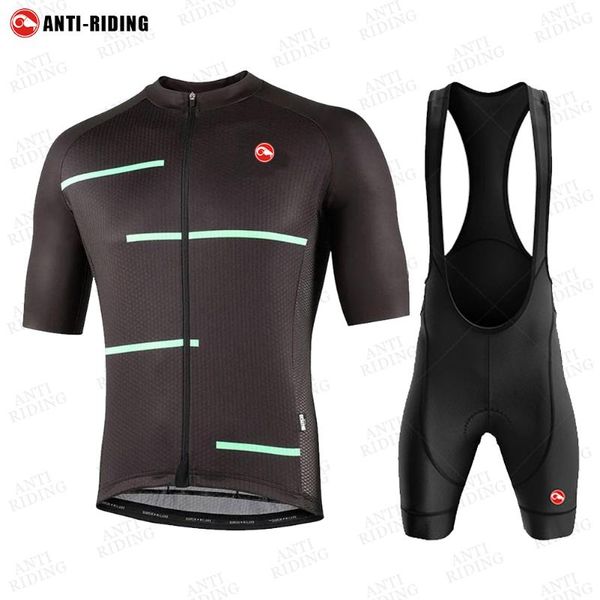

racing sets men cycling jersey 2021 summer short sleeve set maillot 19d bib shorts bicycle clothes sportwear shirt clothing suit, Black;blue