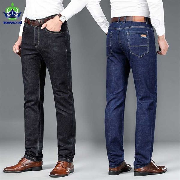 

autumn winter jeans men cotton stretch business casual blue black straight trousers male plus size 29-38 40 211108