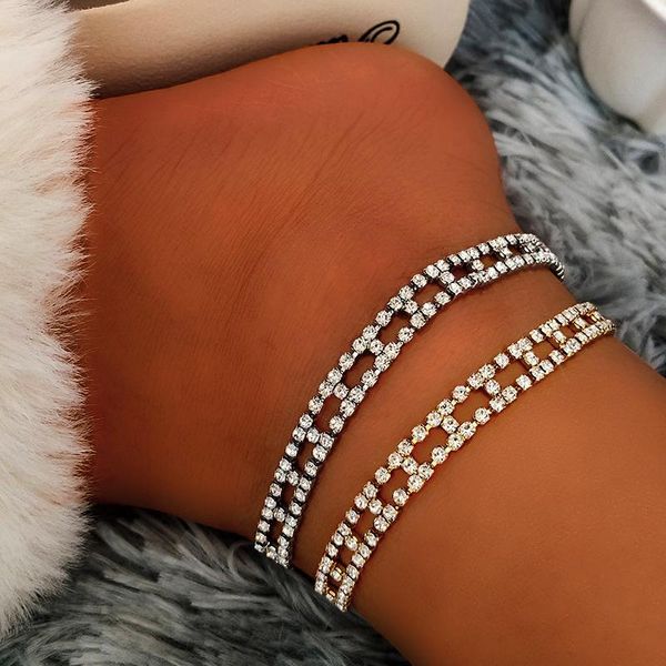 

anklets hip hop geometric rhinestone tennis anklet for women simple bling double layer crystal ankle chain barefoot sandals jewelry, Red;blue