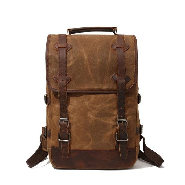 

backpack classic vintage canvas men bags multifunction student leather school bag neutral portable wearproof laprucksacks