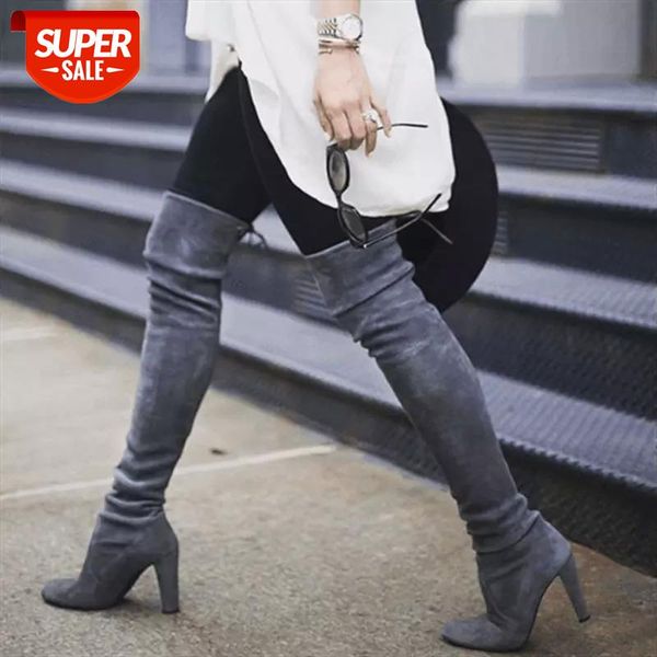 

puimentiua women thigh high boots fashion suede leather high heels lace up female over the knee boots plus size shoes #uo1s, Black